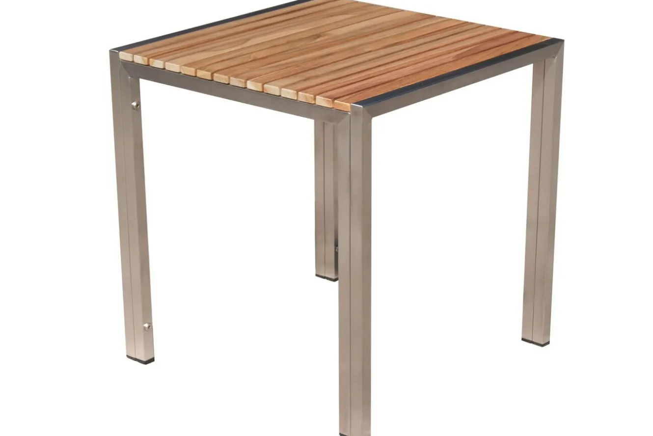 OUTFLEXX 2er-Set Rollliege, silber, Edelstahl/Teak, 212x71x36 cm, mit Beistelltisch 45x45cm, FSC®-zertifiziertes Produkt