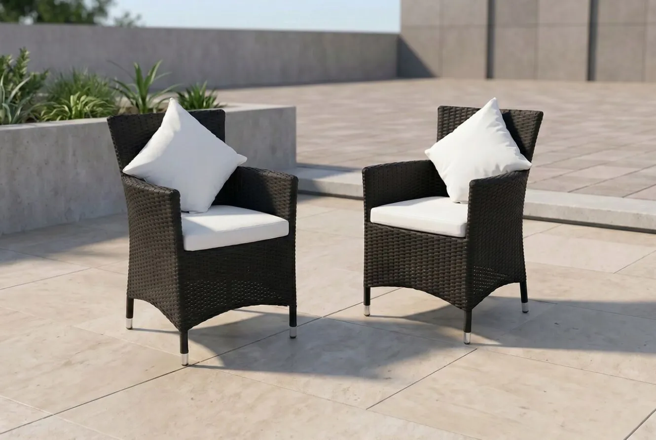 OUTFLEXX 2er Set Sessel, schwarz, Polyrattan inkl. Kissen und Polster
