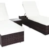 OUTFLEXX 2er-Set Sonnenliegen, braun marmoriert, Polyrattan, je 200x70x45cm, mit Beistelltisch