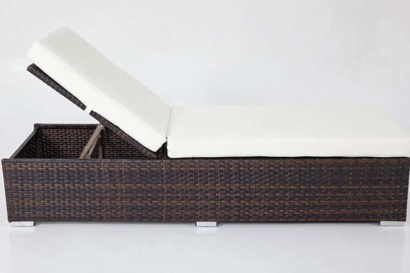 OUTFLEXX 2er-Set Sonnenliegen, braun marmoriert, Polyrattan, je 200x70x45cm, mit Beistelltisch