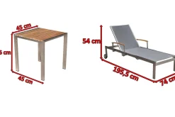 OUTFLEXX 2er-Set Sonnenliegen, silber, Edelstahl/Teak, 195,5x74x35cm, mit Beistelltisch 45x45cm, Teak Armlehnen, FSC®-zertifiziertes Produkt
