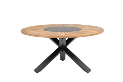 OUTFLEXX Esstisch, anthrazit matt, Alu/Teak, Ø150x75 cm, mit Glasinlay