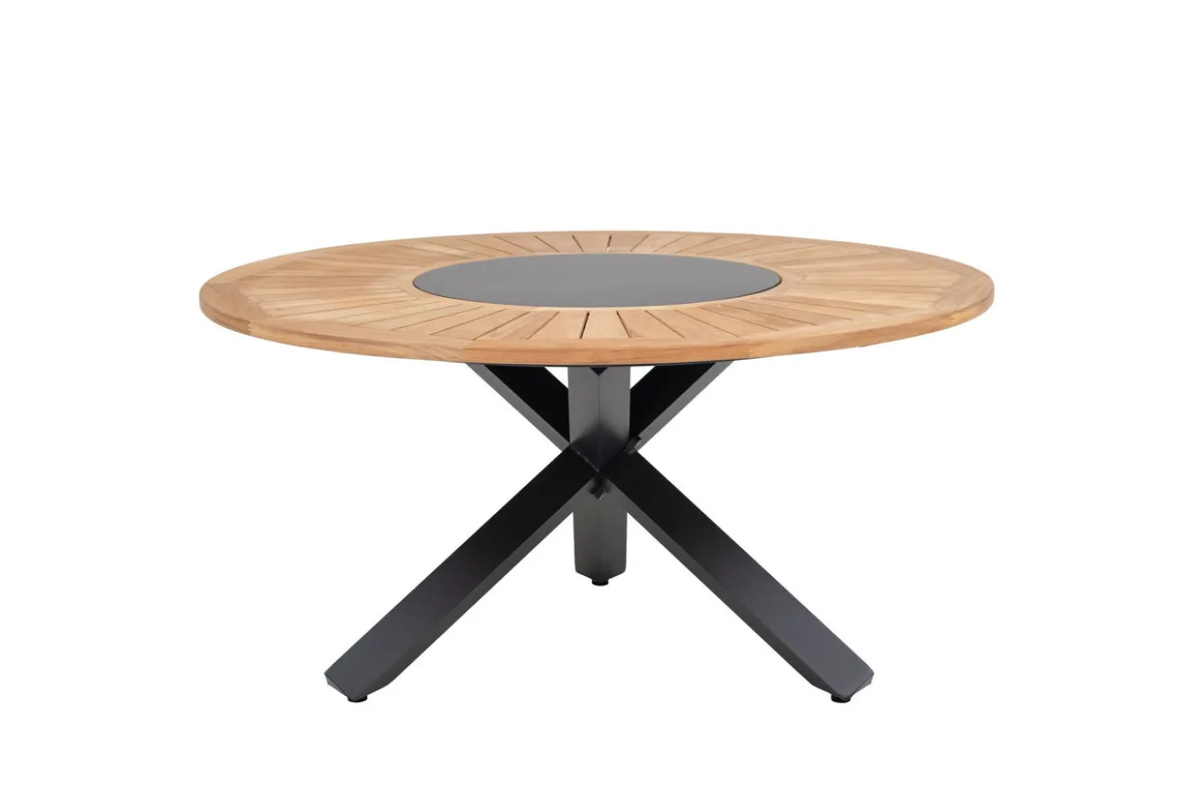 OUTFLEXX Esstisch, anthrazit matt, Alu/Teak, Ø150x75 cm, mit Glasinlay