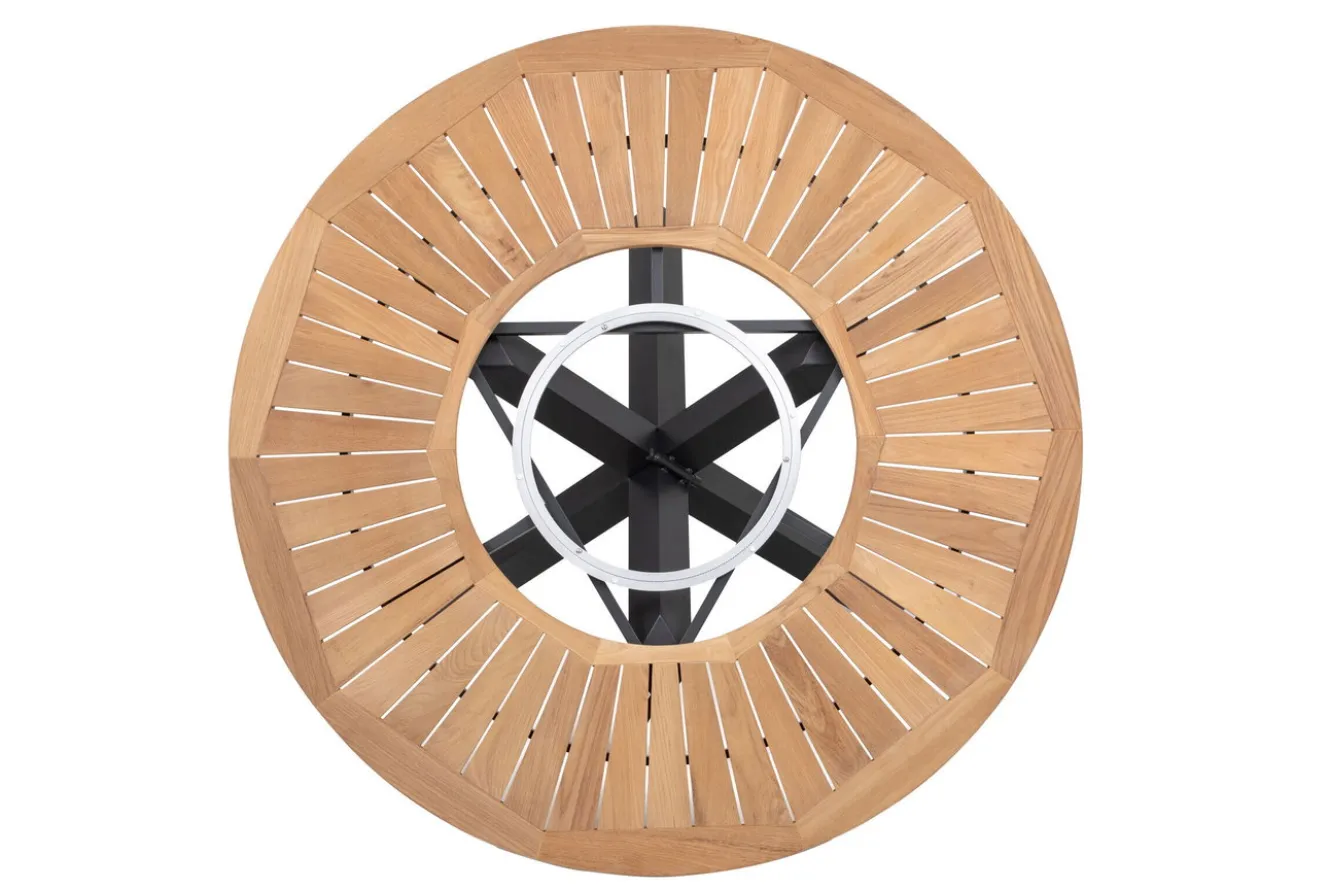 OUTFLEXX Esstisch, anthrazit matt, Alu/Teak, Ø150x75 cm, mit Glasinlay