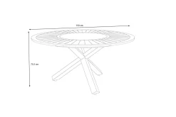 OUTFLEXX Esstisch, anthrazit matt, Alu/Teak, Ø150x75 cm, mit Glasinlay