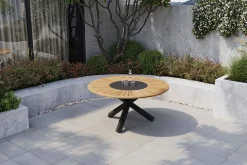 OUTFLEXX Esstisch, anthrazit matt, Alu/Teak, Ø150x75 cm, mit Glasinlay