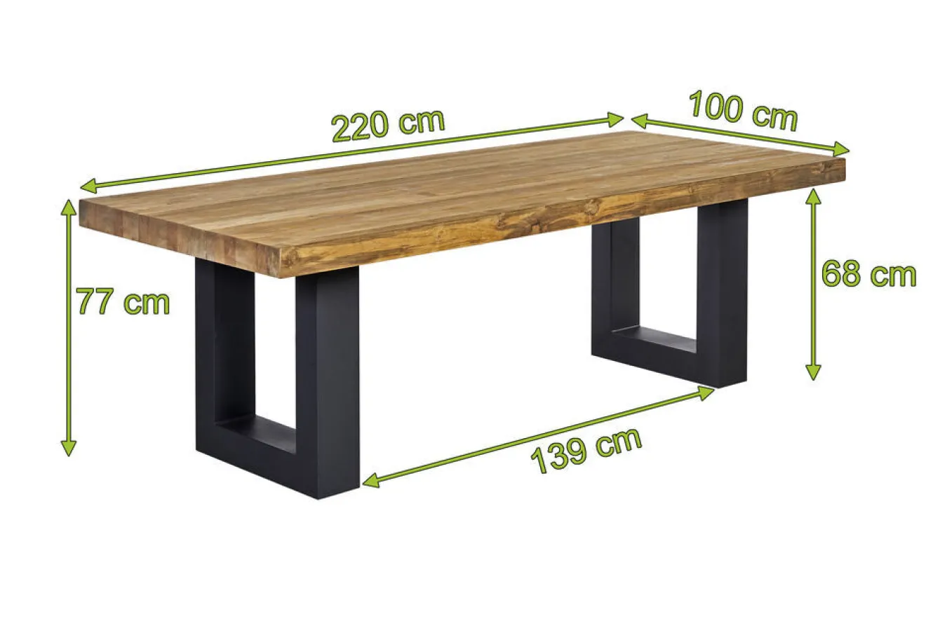 OUTFLEXX Esstisch, anthrazit/natur, Alu/recyceltes Teak, 220 x 100 cm, rustikal gebürstet, FSC®-zertifiziertes Produkt