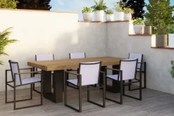 OUTFLEXX Esstisch, anthrazit/natur, Alu/recyceltes Teak, 220 x 100 cm, rustikal gebürstet, FSC®-zertifiziertes Produkt