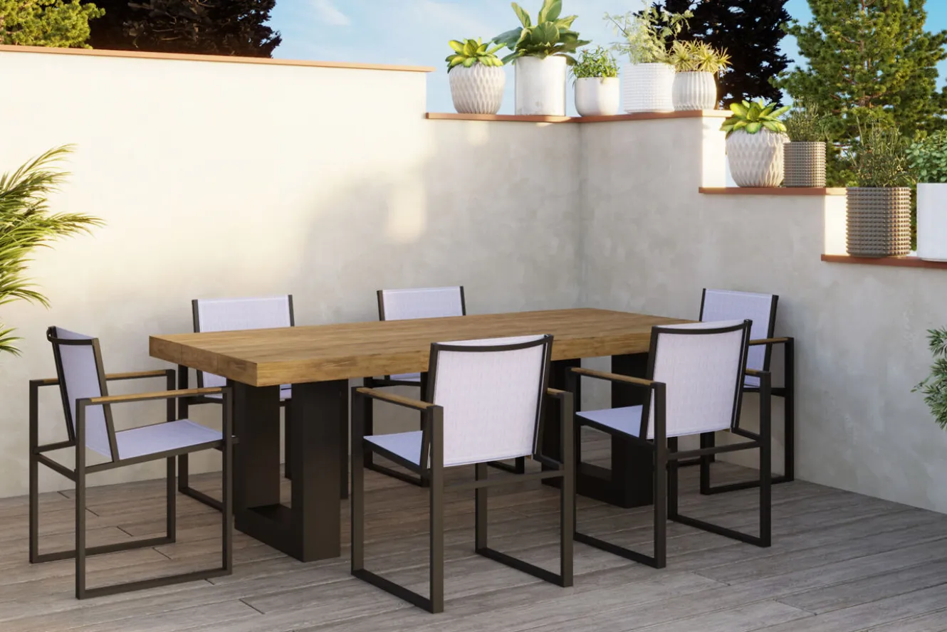 OUTFLEXX Esstisch, anthrazit/natur, Alu/recyceltes Teak, 220 x 100 cm, rustikal gebürstet, FSC®-zertifiziertes Produkt