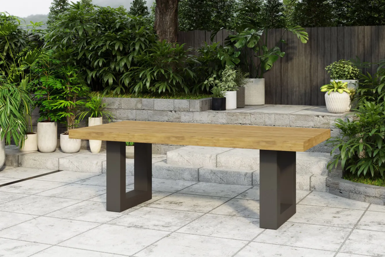 OUTFLEXX Esstisch, anthrazit/natur, Alu/recyceltes Teak, 220 x 100 cm, rustikal gebürstet, FSC®-zertifiziertes Produkt