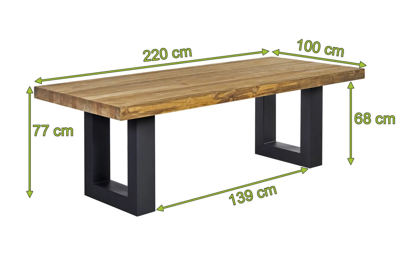 OUTFLEXX Esstisch, anthrazit/natur, Alu/recyceltes Teak, 220 x 100 cm, rustikal gebürstet, FSC®-zertifiziertes Produkt