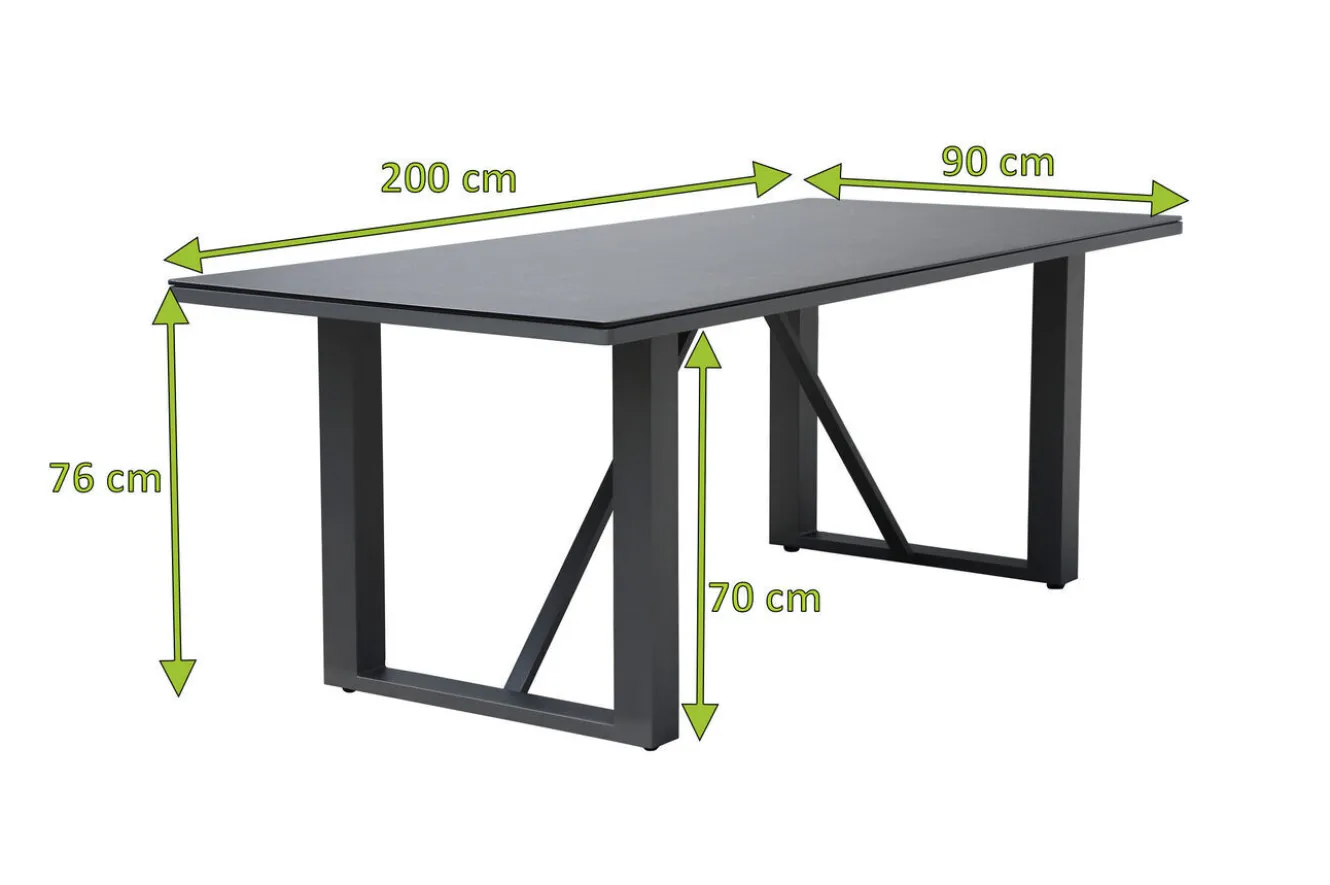 OUTFLEXX Esstisch, anthrazit, Aluminium, Glaskeramik, 200x90 cm