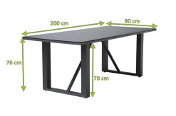 OUTFLEXX Esstisch, anthrazit, Aluminium, Glaskeramik, 200x90 cm