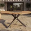 OUTFLEXX Esstisch, Edelstahl/Teakholz, Ø 170cm, inkl. drehbarer Granitplatte und Eiskühler, FSC®-zertifiziertes Produkt
