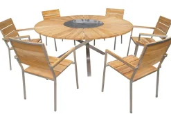 OUTFLEXX Esstisch, Edelstahl/Teakholz, Ø 170cm, inkl. drehbarer Granitplatte und Eiskühler, FSC®-zertifiziertes Produkt