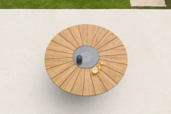 OUTFLEXX Esstisch, Edelstahl/Teakholz, Ø 170cm, inkl. drehbarer Granitplatte und Eiskühler, FSC®-zertifiziertes Produkt