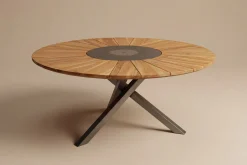 OUTFLEXX Esstisch, Edelstahl/Teakholz, Ø 170cm, inkl. drehbarer Granitplatte und Eiskühler, FSC®-zertifiziertes Produkt