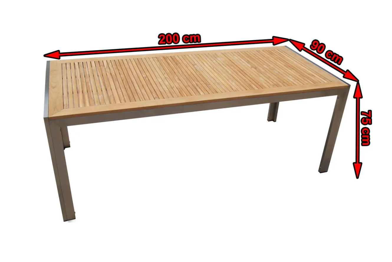 OUTFLEXX Esstisch, Edelstahl/Teakholz, 200x90cm