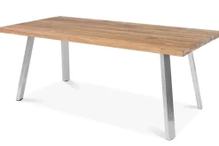 OUTFLEXX Esstisch, Edelstahl/recyceltes Teak, 220x100cm, A-Gestell, rustikal gebürstet, FSC®-zertifiziertes Produkt