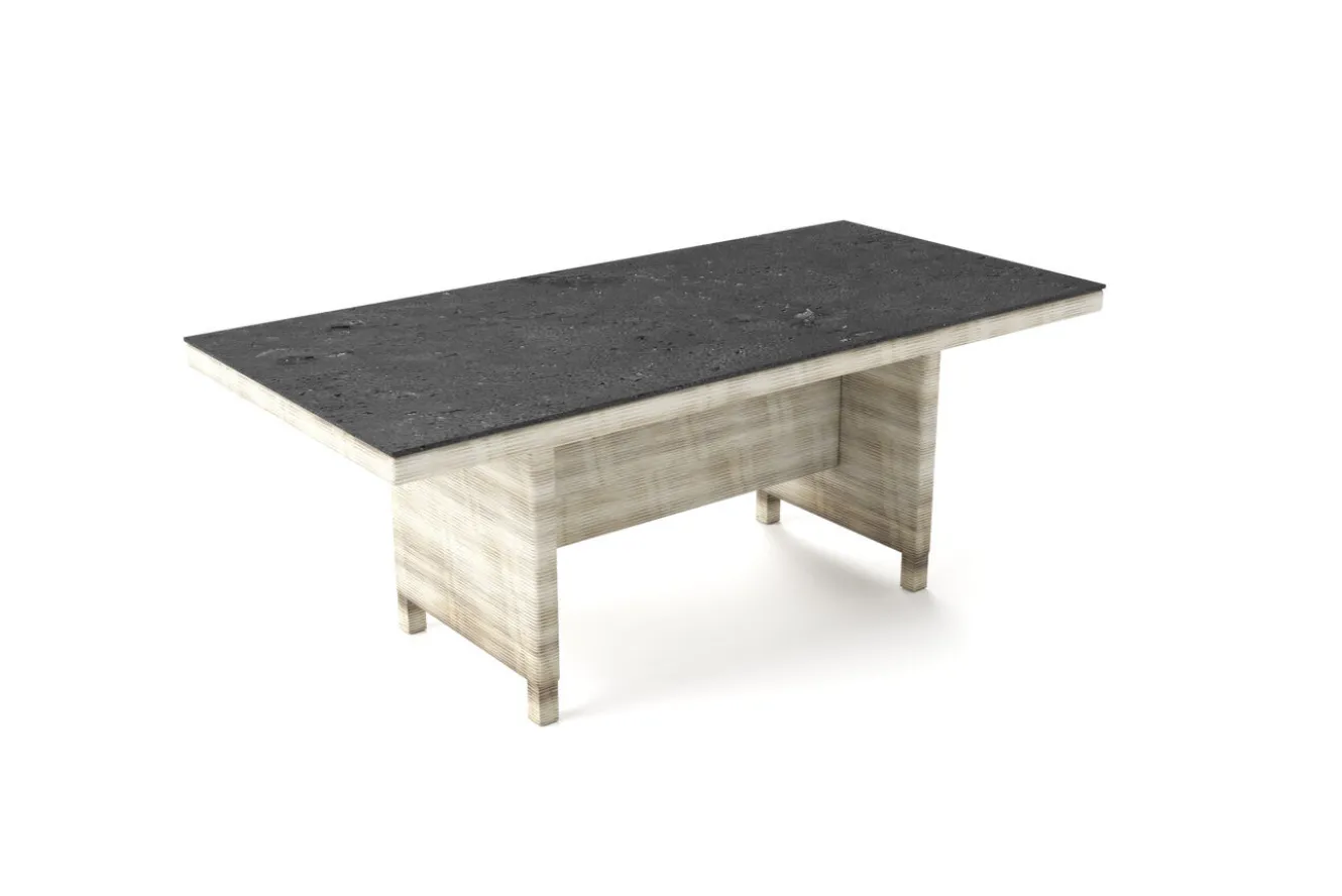 OUTFLEXX Esstisch, grau/dessert-beige, Alu/bedrucktes Glas, 200 x 95 cm, witterungsbeständig, kratzfest