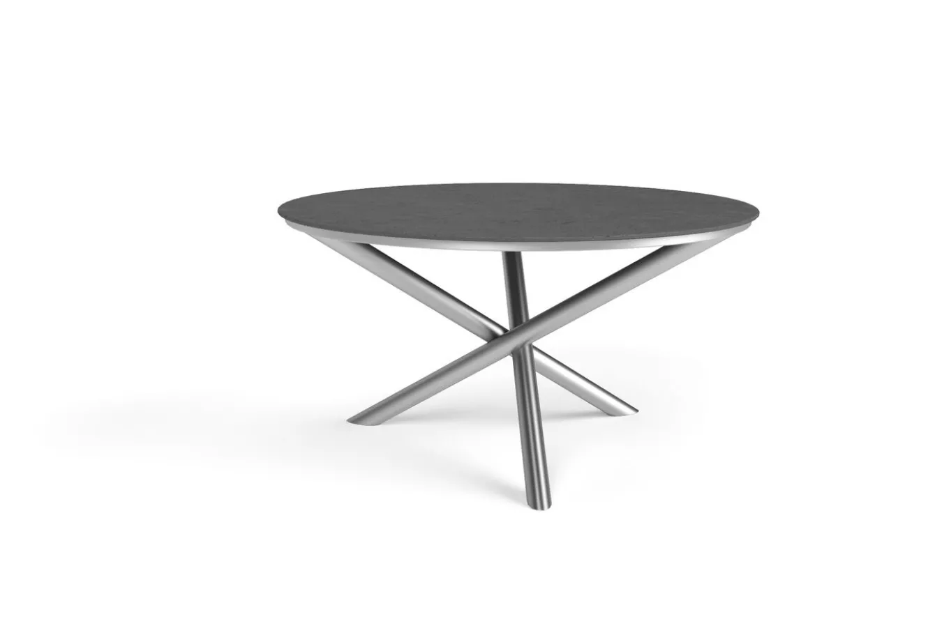OUTFLEXX Esstisch, silber/grau, Edelstahl/Glaskeramik, ca. Ø150cm