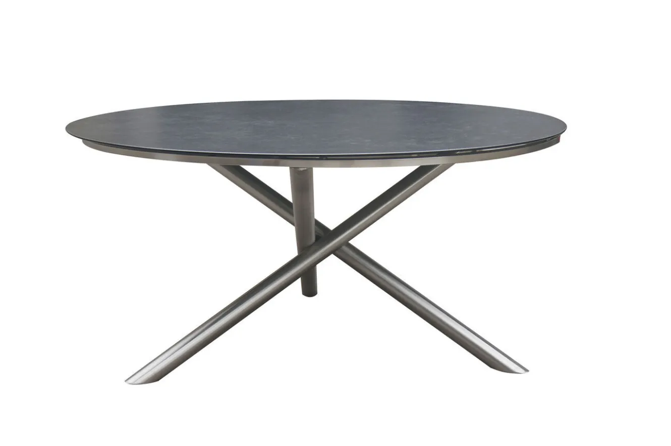 OUTFLEXX Esstisch, silber/grau, Edelstahl/Glaskeramik, ca. Ø150cm