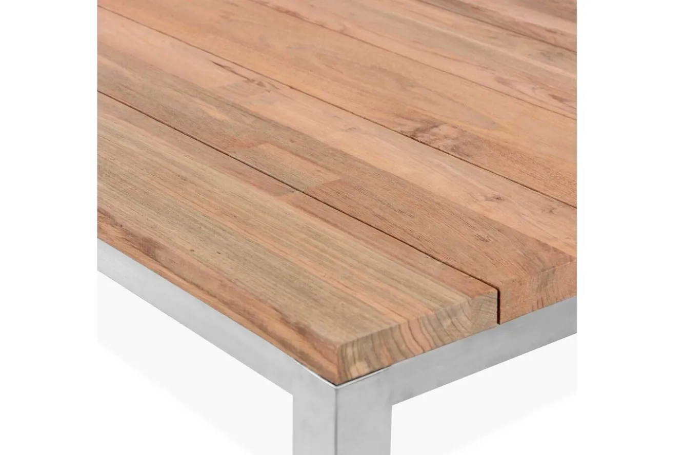 OUTFLEXX Esstisch, silber/natur, Edelstahl/ recyceltes Teak, 180x90cm, rustikal gebürstet, FSC®-zertifiziertes Produkt
