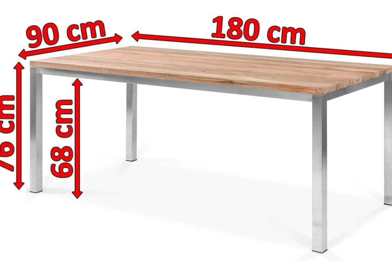 OUTFLEXX Esstisch, silber/natur, Edelstahl/ recyceltes Teak, 180x90cm, rustikal gebürstet, FSC®-zertifiziertes Produkt