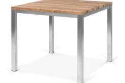 OUTFLEXX Esstisch, silber/natur, Edelstahl/ recyceltes Teak, 90x90cm, rustikal gebürstet, FSC®-zertifiziertes Produkt