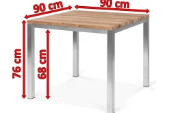 OUTFLEXX Esstisch, silber/natur, Edelstahl/ recyceltes Teak, 90x90cm, rustikal gebürstet, FSC®-zertifiziertes Produkt