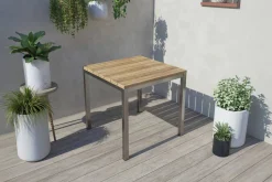 OUTFLEXX Esstisch, silber/natur, Edelstahl/ recyceltes Teak, 90x90cm, rustikal gebürstet, FSC®-zertifiziertes Produkt