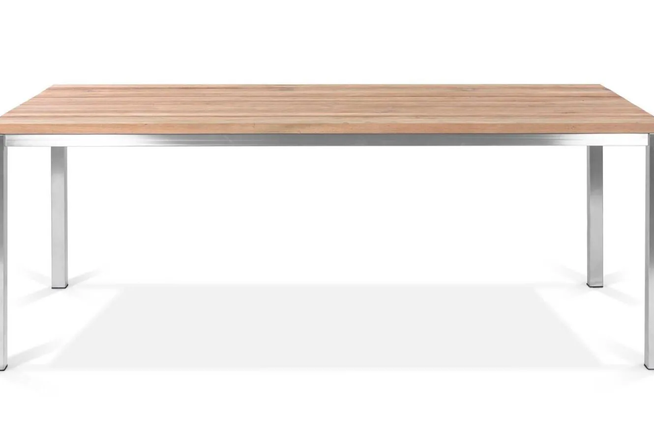 OUTFLEXX Esstisch, silber/natur, Edelstahl/ recyceltes Teak, 200x100cm, rustikal gebürstet
