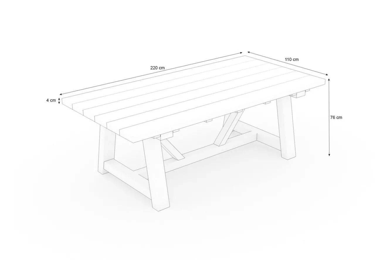 OUTFLEXX Esstisch XXL, natur, recyceltes Teak, 220x110cm, rustikal gebürstet, Tischplattenstärke 4cm, FSC®-zertifiziertes Produkt