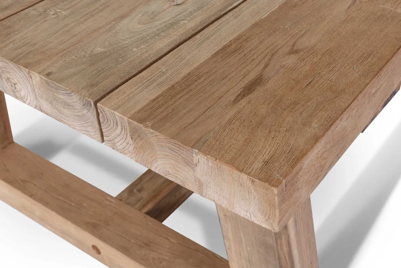OUTFLEXX Esstisch XXL, natur, recyceltes Teak, 220x110cm, rustikal gebürstet, Tischplattenstärke 4cm, FSC®-zertifiziertes Produkt