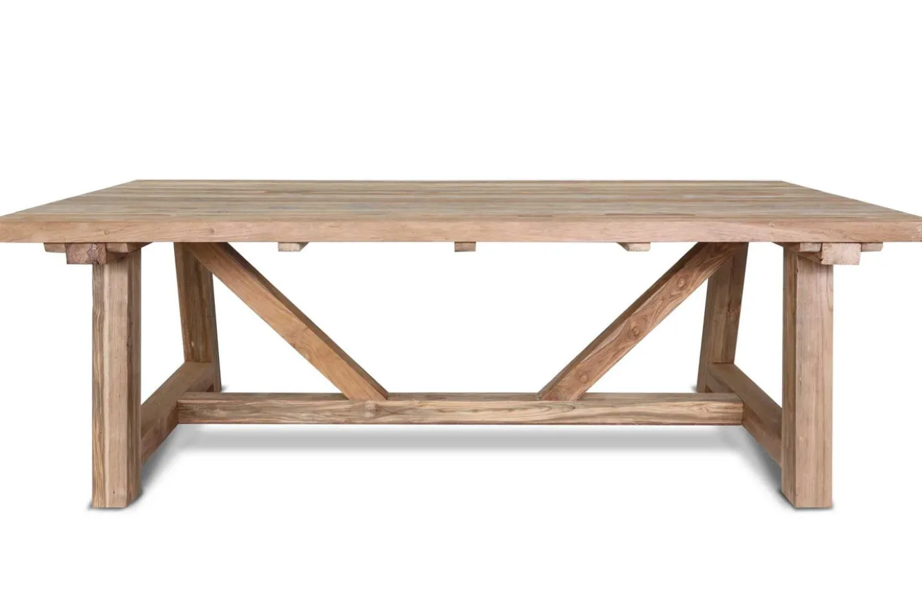 OUTFLEXX Esstisch XXL, natur, recyceltes Teak, 220x110cm, rustikal gebürstet, Tischplattenstärke 4cm, FSC®-zertifiziertes Produkt