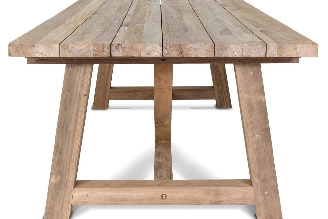 OUTFLEXX Esstisch XXL, natur, recyceltes Teak, 220x110cm, rustikal gebürstet, Tischplattenstärke 4cm, FSC®-zertifiziertes Produkt