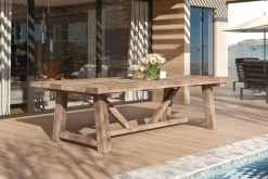 OUTFLEXX Esstisch XXL, natur, recyceltes Teak, 220x110cm, rustikal gebürstet, Tischplattenstärke 4cm, FSC®-zertifiziertes Produkt
