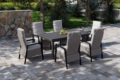 OUTFLEXX Evora Garten-Essgruppe, grau/anthrazit, Alu/Polyrattan, ausziehbare Tischplatte 180/240 x 100 cm, 6 Diningsessel