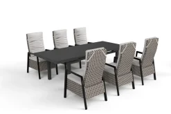 OUTFLEXX Evora Garten-Essgruppe, grau/anthrazit, Alu/Polyrattan, ausziehbare Tischplatte 180/240 x 100 cm, 6 Diningsessel