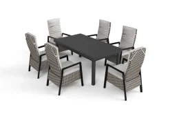 OUTFLEXX Evora Garten-Essgruppe, grau/anthrazit, Alu/Polyrattan, ausziehbare Tischplatte 180/240 x 100 cm, 6 Diningsessel