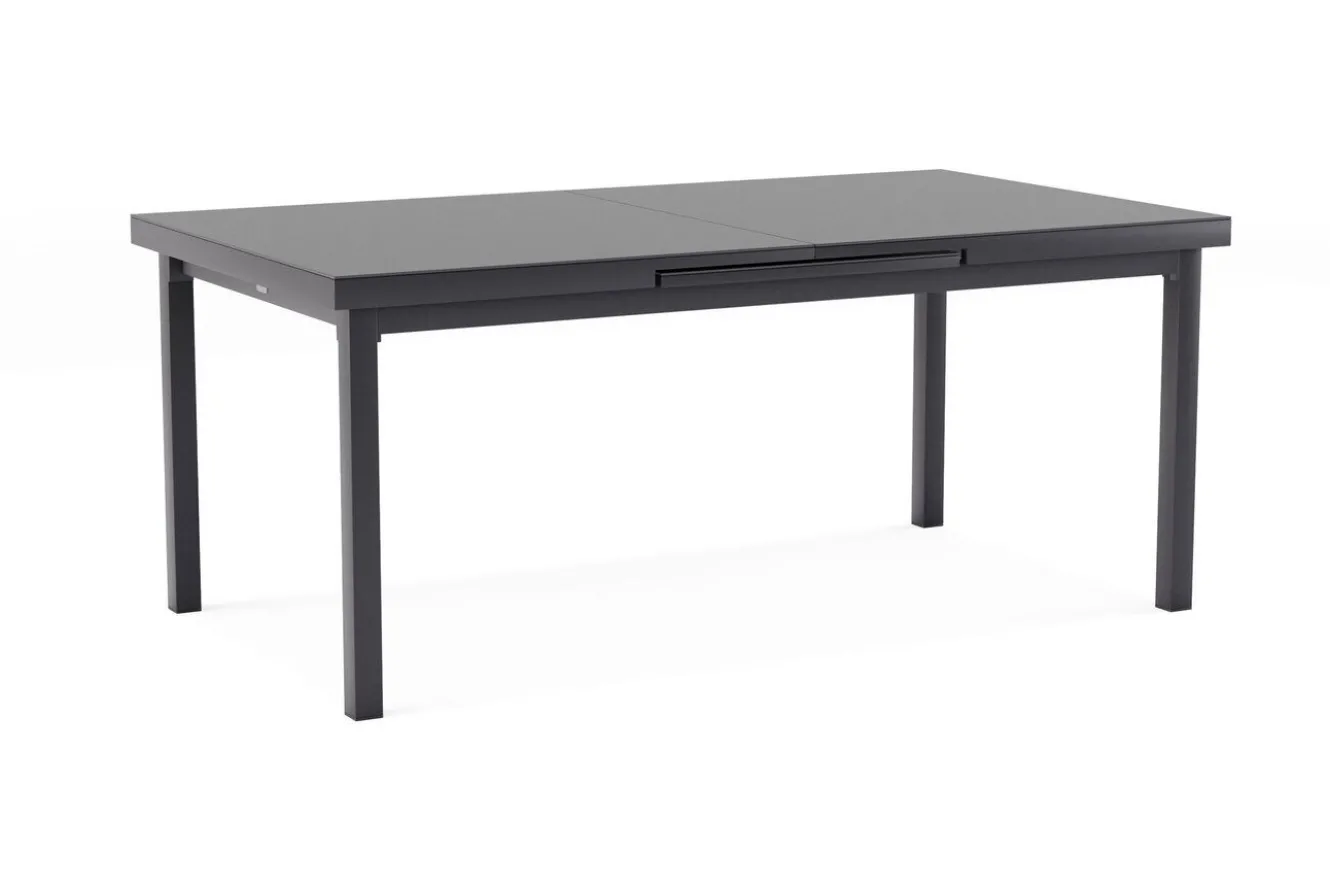 OUTFLEXX Evora Garten-Essgruppe, grau/anthrazit, Alu/Polyrattan, ausziehbare Tischplatte 180/240 x 100 cm, 6 Diningsessel
