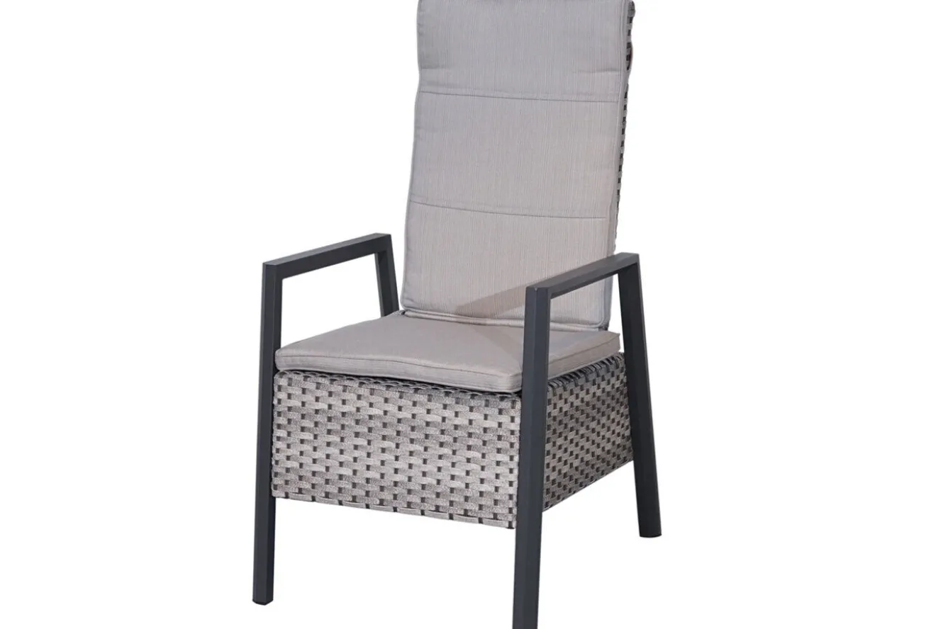 OUTFLEXX Evora Garten-Essgruppe, grau/anthrazit, Alu/Polyrattan, ausziehbare Tischplatte 180/240 x 100 cm, 6 Diningsessel