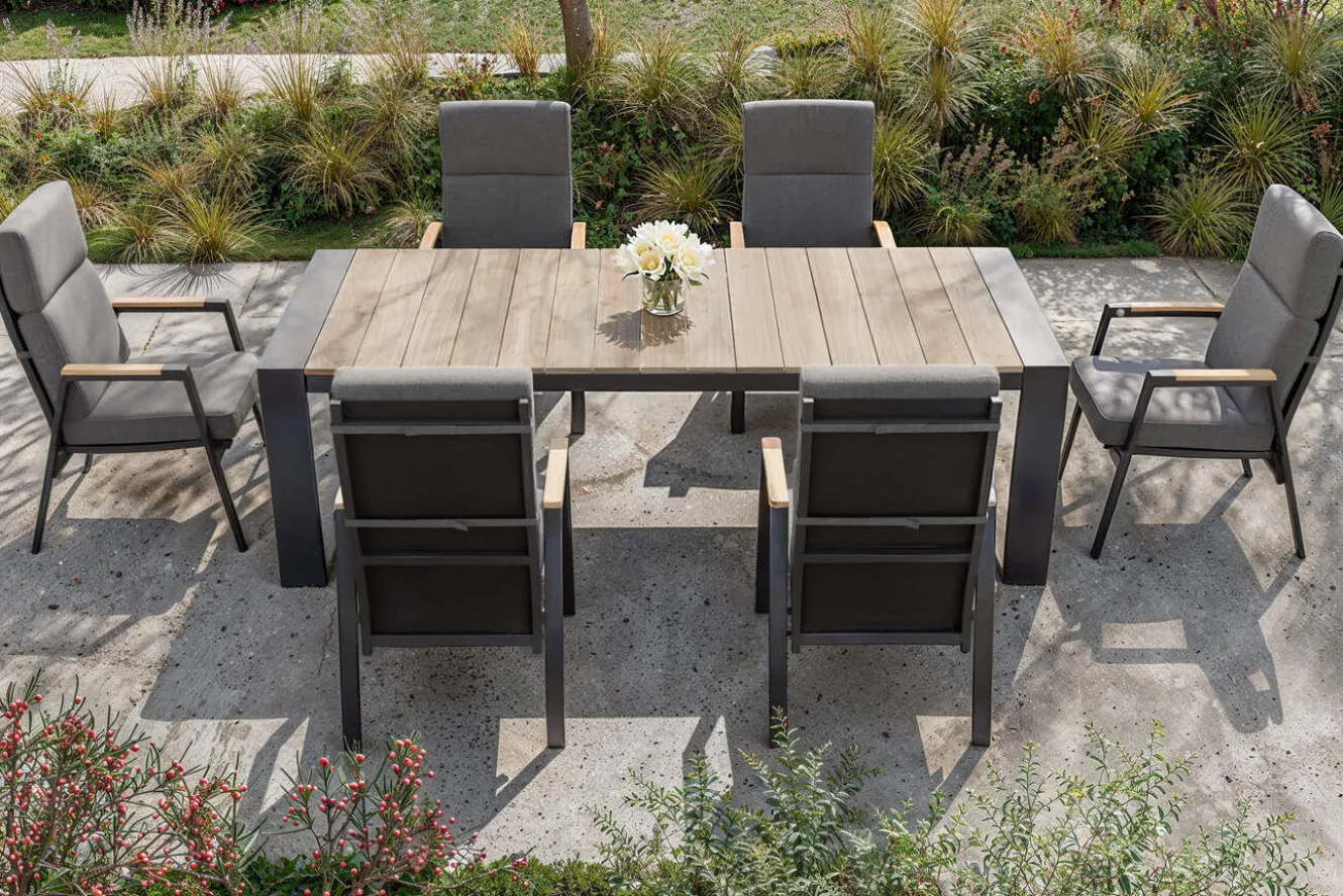 OUTFLEXX Evora Garten-Essgruppe, anthrazit/natur, Alu/Teak/Polyester, 240 x 100 cm, FSC®-zertifiziertes Produkt