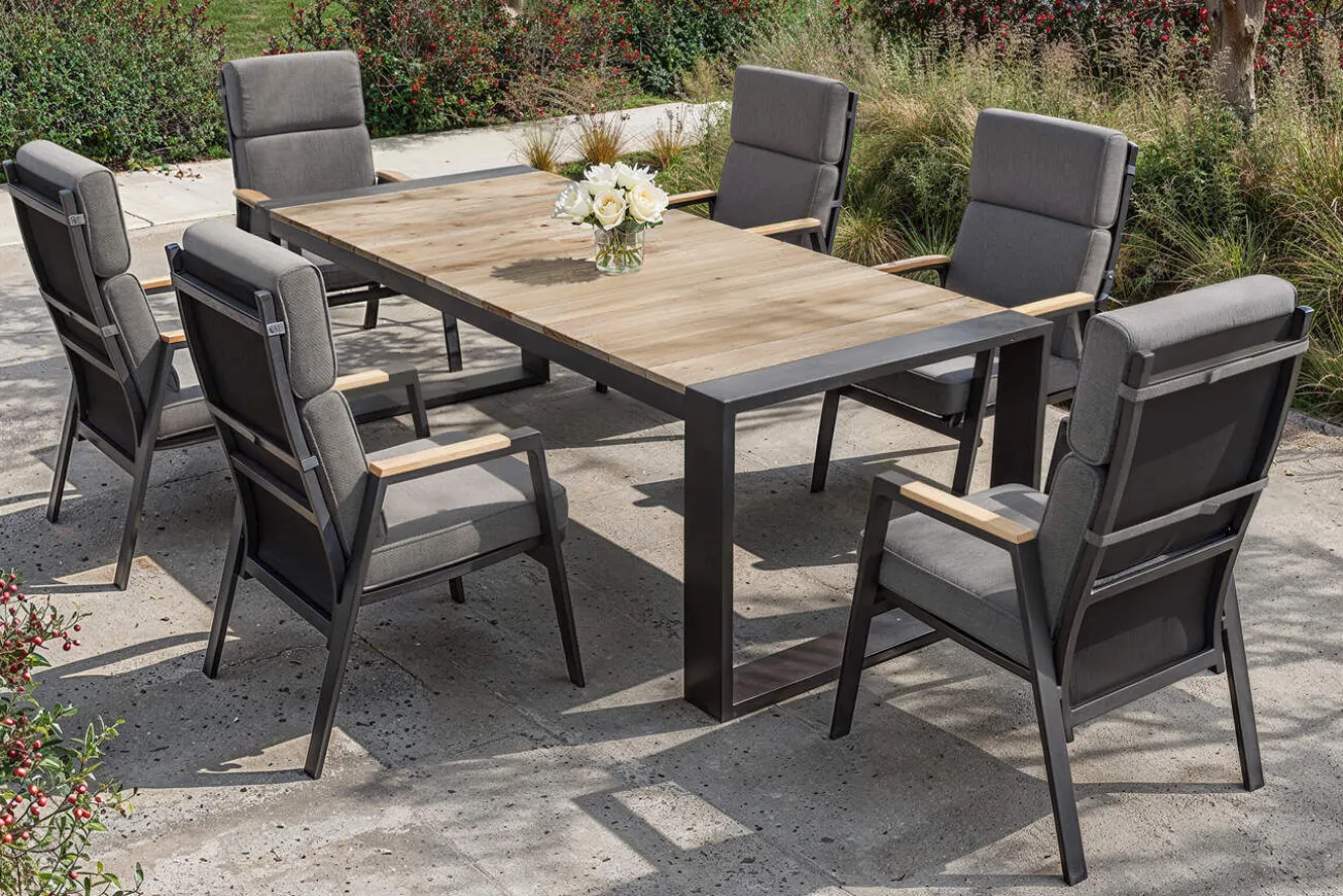 OUTFLEXX Evora Garten-Essgruppe, anthrazit/natur, Alu/Teak/Polyester, 240 x 100 cm, FSC®-zertifiziertes Produkt