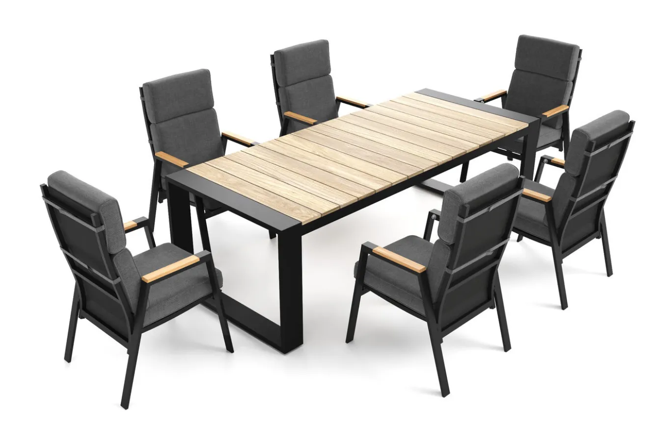 OUTFLEXX Evora Garten-Essgruppe, anthrazit/natur, Alu/Teak/Polyester, 240 x 100 cm, FSC®-zertifiziertes Produkt