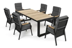 OUTFLEXX Evora Garten-Essgruppe, anthrazit/natur, Alu/Teak/Polyester, 240 x 100 cm, FSC®-zertifiziertes Produkt