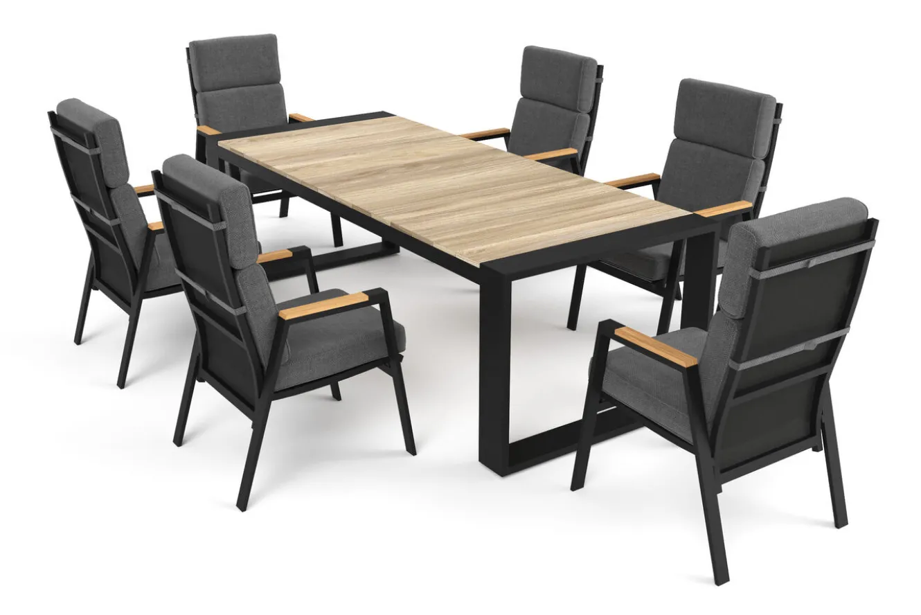 OUTFLEXX Evora Garten-Essgruppe, anthrazit/natur, Alu/Teak/Polyester, 240 x 100 cm, FSC®-zertifiziertes Produkt
