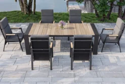 OUTFLEXX Evora Garten-Essgruppe, anthrazit/natur, Alu/Teak/Polyester, 240 x 100 cm, FSC®-zertifiziertes Produkt