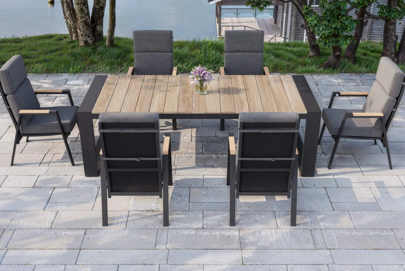OUTFLEXX Evora Garten-Essgruppe, anthrazit/natur, Alu/Teak/Polyester, 240 x 100 cm, FSC®-zertifiziertes Produkt