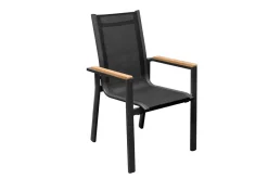 OUTFLEXX Evora Garten-Essgruppe, grau/anthrazit, Alu/Teak/Textilene, 200 x 100 cm, stapelbar, FSC®-zertifiziertes Produkt